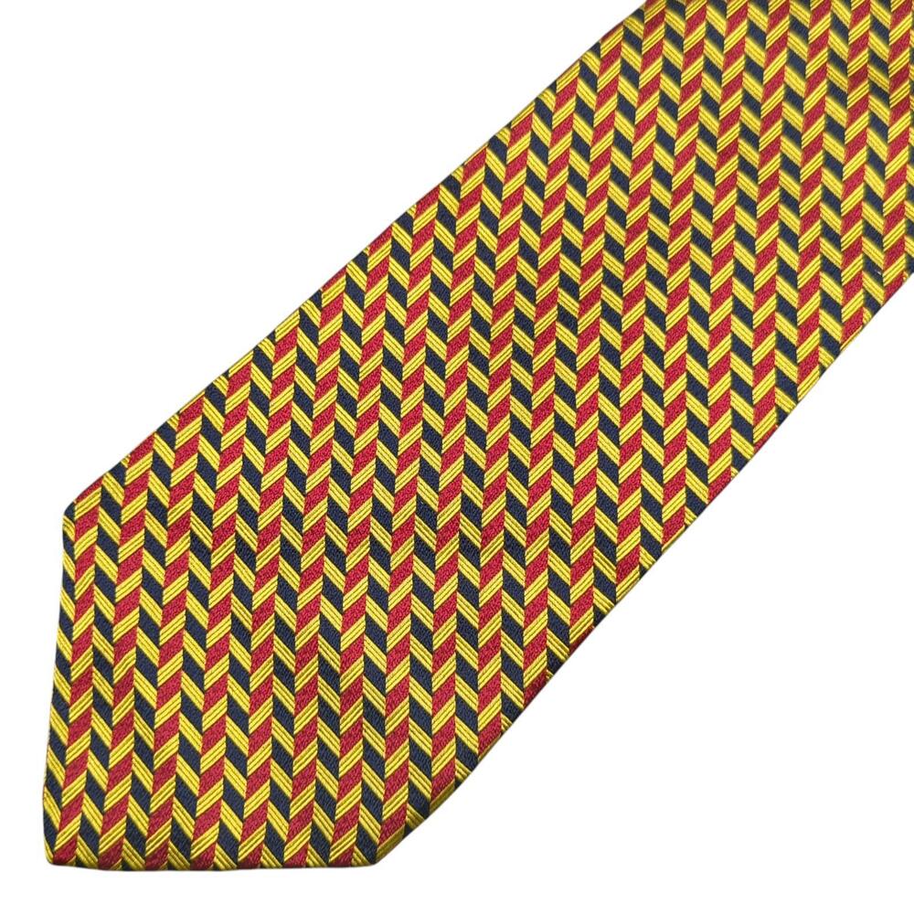 Paul Frederick Silk Tie Bold Patterned Red Black Yellow Herringbone 56x3.75 VTG